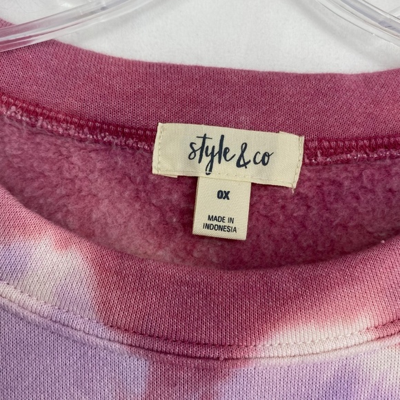 Style & Co Womens Size 0X Pullover Sweatshirt Rose Pink Lavender Tie-Dye Top LS - Picture 7 of 10